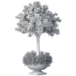Decorative tall garden tree shrub flowerbed in floorvase
