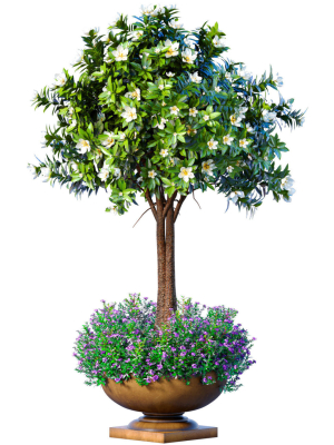 Decorative tall garden tree shrub flowerbed in floorvase