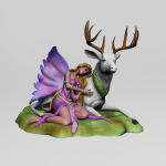 Figura de hada dormida sobre ciervo - Fawna