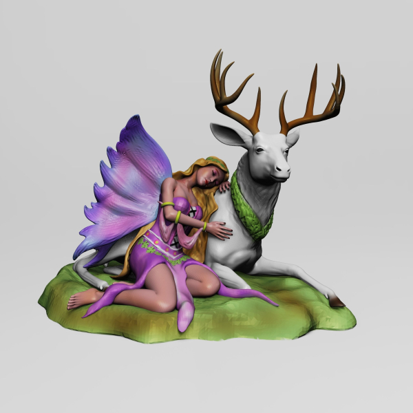 Figura de hada dormida sobre ciervo - Fawna