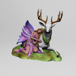 Figura de hada dormida sobre ciervo - Fawna