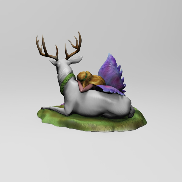 Figura de hada dormida sobre ciervo - Fawna