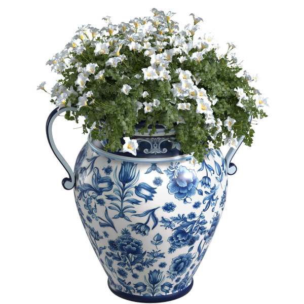 Flower bed of white flowers in Italian vase by Santorini Garden