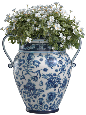 Flower bed of white flowers in Italian vase by Santorini Garden