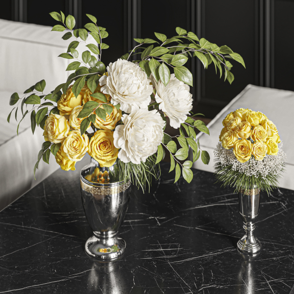 Flower Set 020 Yellow rose white peony
