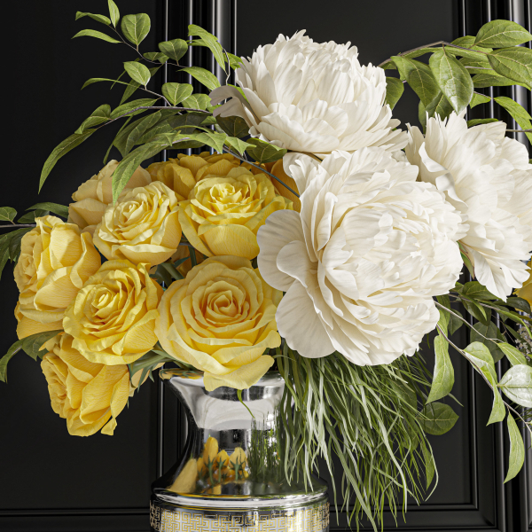 Flower Set 020 Yellow rose white peony