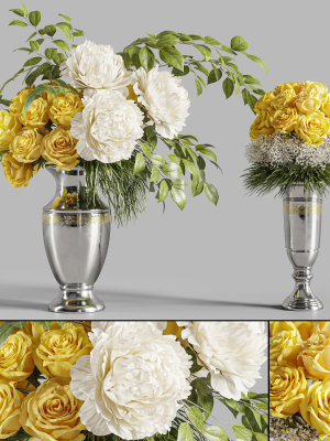 Flower Set 020 Yellow rose white peony