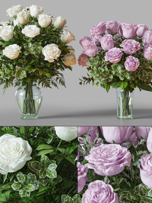 Flower Set 029 White and pink Rose