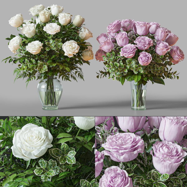 Flower Set 029 White and pink Rose