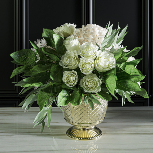 Flower Set 043 white hydrangea gold vase