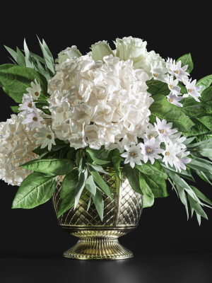Flower Set 043 white hydrangea gold vase