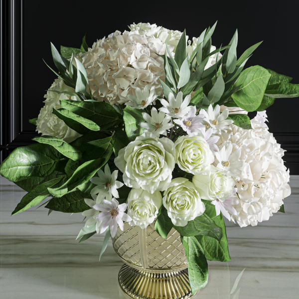 Flower Set 043 white hydrangea gold vase