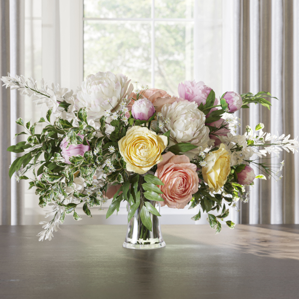 Flower Set 062 Pink bouquet carnation rose peony