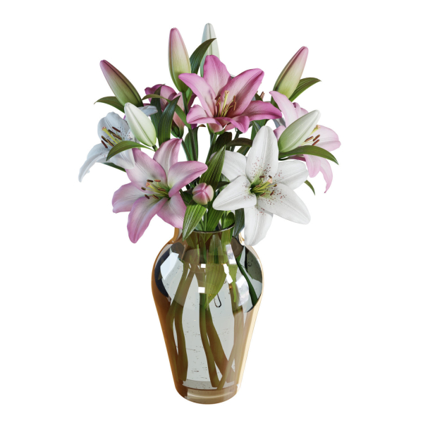 Flower Set 15 - Pink and White Lilies Bouquet