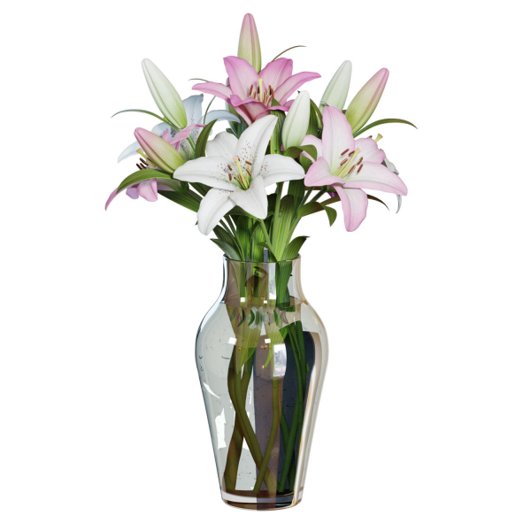 Flower Set 15 - Pink and White Lilies Bouquet
