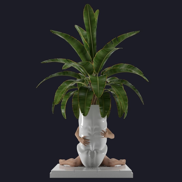 Flowerpot 2 woman hugging plant