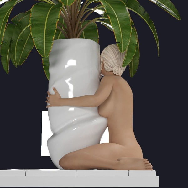 Flowerpot 2 woman hugging plant