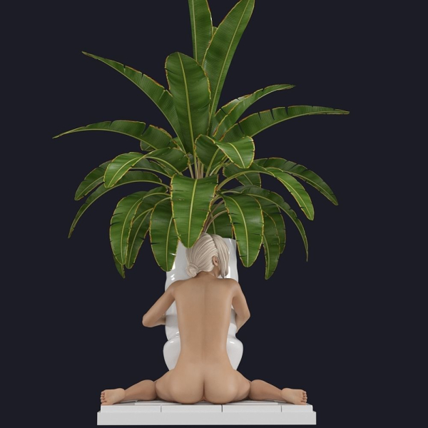 Flowerpot 2 woman hugging plant