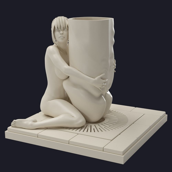 Flowerpot 2 woman hugging plant