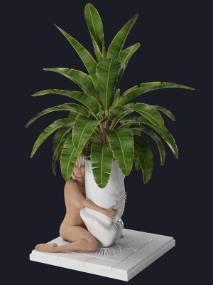 Flowerpot 2 woman hugging plant