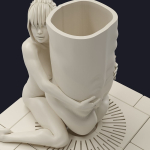 Flowerpot 2 woman hugging plant