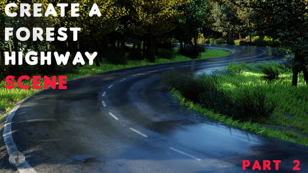 Forest Highway Scene 3d Model and Realistic Grass Pack in Scene