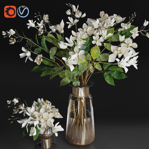 Gardenia Flower Bouquet Vase decor set