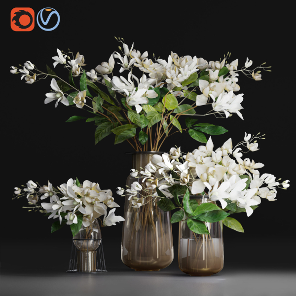 Gardenia Flower Bouquet Vase decor set