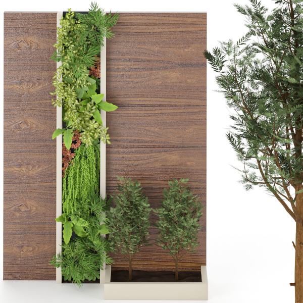 Green-Wall-002 wooden wall with plants and trees