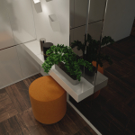 hallway modern entryway with walls and orange ottoman