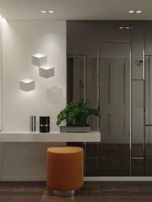 hallway modern entryway with walls and orange ottoman