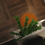 hallway modern entryway with walls and orange ottoman