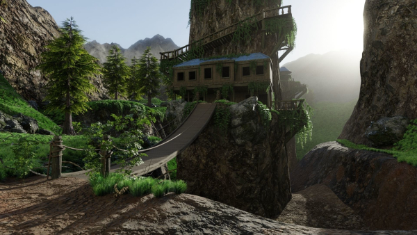 House on Mountain Scene