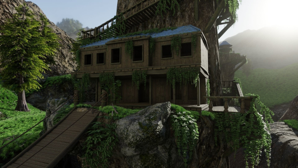 House on Mountain Scene