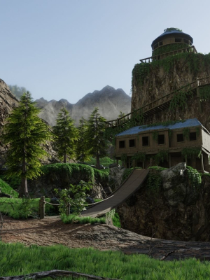 House on Mountain Scene