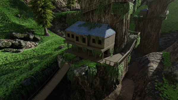 House on Mountain Scene