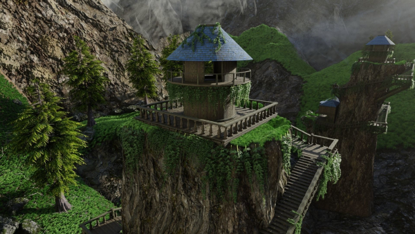 House on Mountain Scene