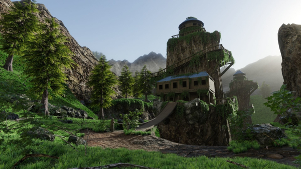 House on Mountain Scene