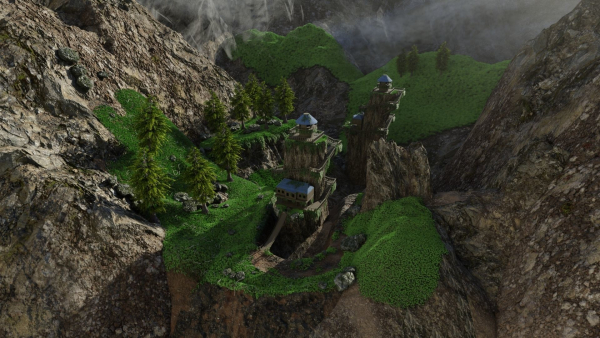 House on Mountain Scene