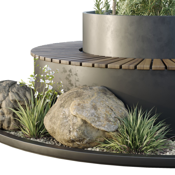 HQ Urban environment set of green plant benches 05
