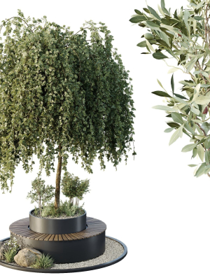 HQ Urban environment set of green plant benches 05