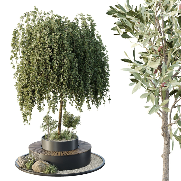 HQ Urban environment set of green plant benches 05
