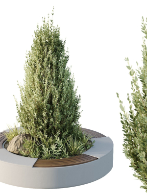HQ Urban environment set of green plant benches 06