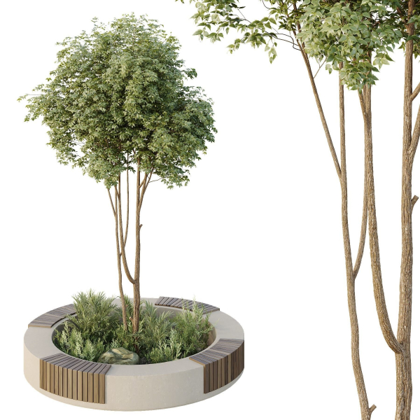 HQ Urban environment set of green plant benches 09