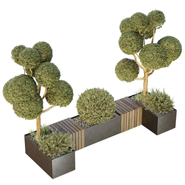 HQ Urban environment set of green plant benches 12