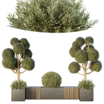 HQ Urban environment set of green plant benches 12