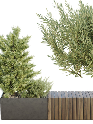 HQ Urban environment set of green plant benches 15