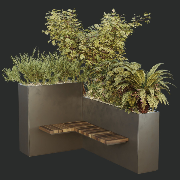 HQ Urban environment set of green plant benches 18