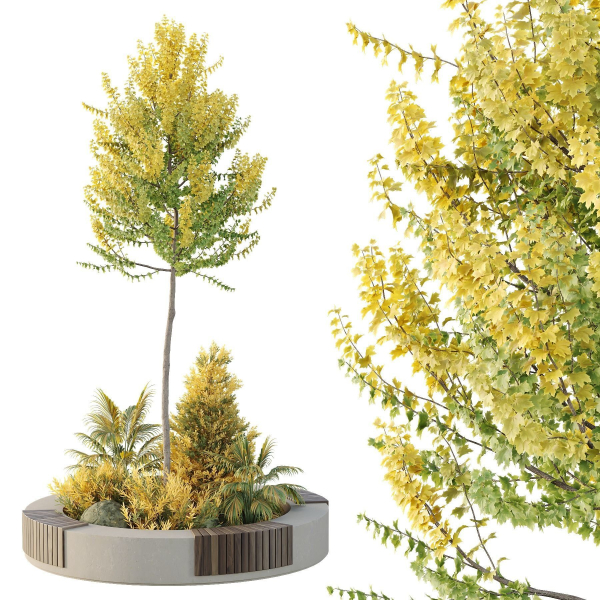 HQ Urban environment set of green plant benches 20