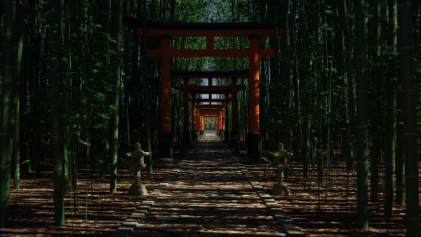 Japanese Bamboo Path 3d Scene